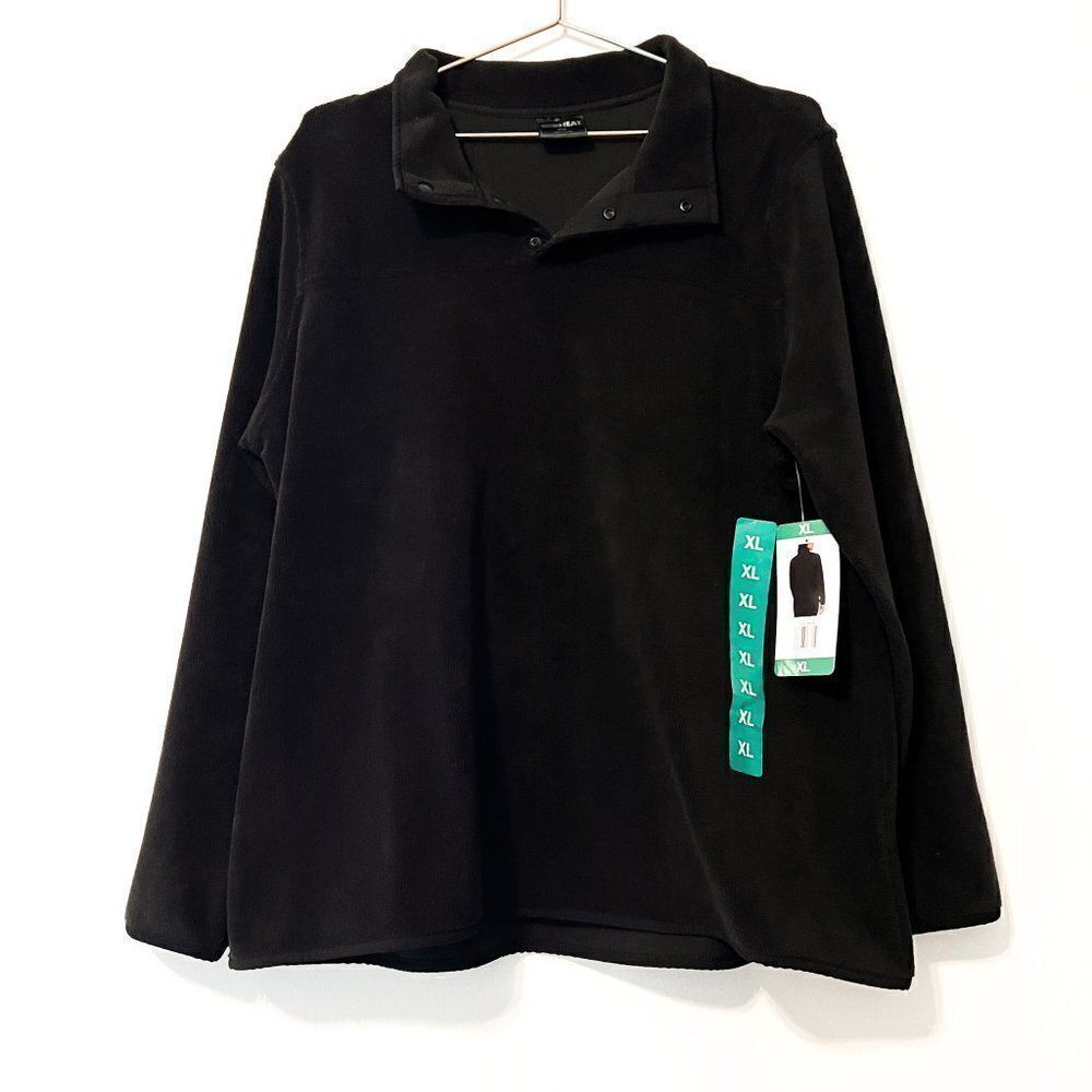 NWT 32 Degrees Heat Black Fleece Snap Button Pullover Sweatshirt XL